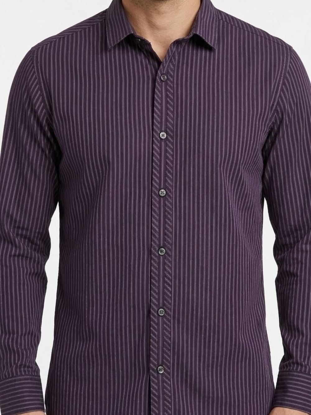 RW&Co. Men’s Dark Purple Striped Button-Down Shirt Size Medium